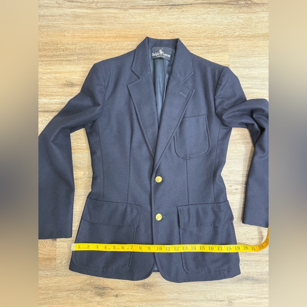 Vintage 90s Ralph Lauren Navy Wool Blazer Gold Crest Buttons Made in USA Size S - Picture 14 of 15